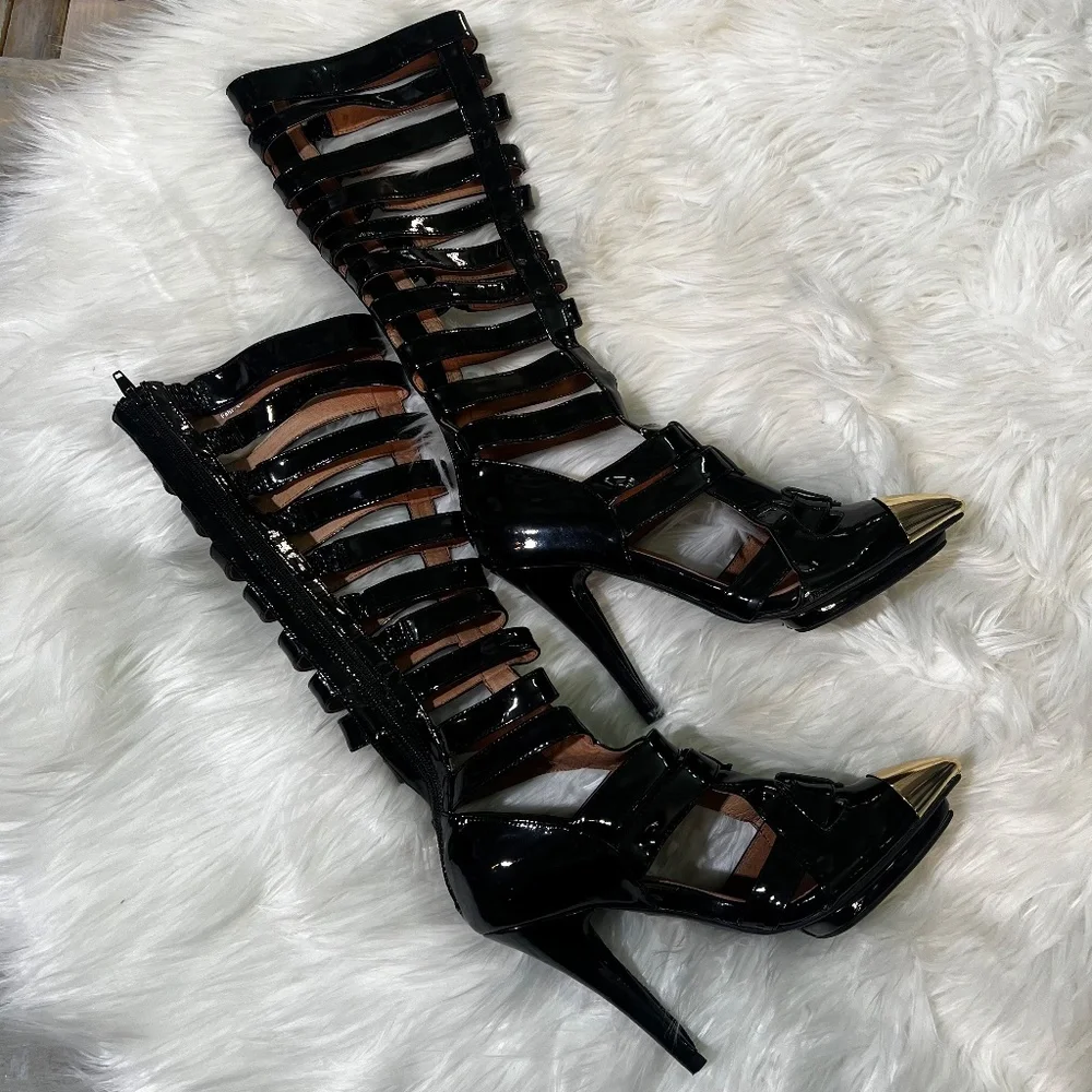 Rare [Jeffrey Campbell] Black < Don't Ask > Tall Cut Out Zip High Heel Boots | 6 - Picture 13 of 16